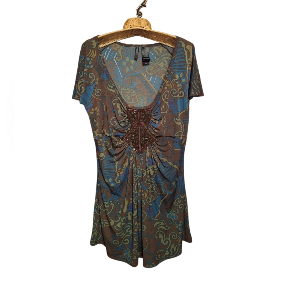 Bisou Bisou Vintage Y2K Large Medallion Embellished Fitted Top Large Fairycore